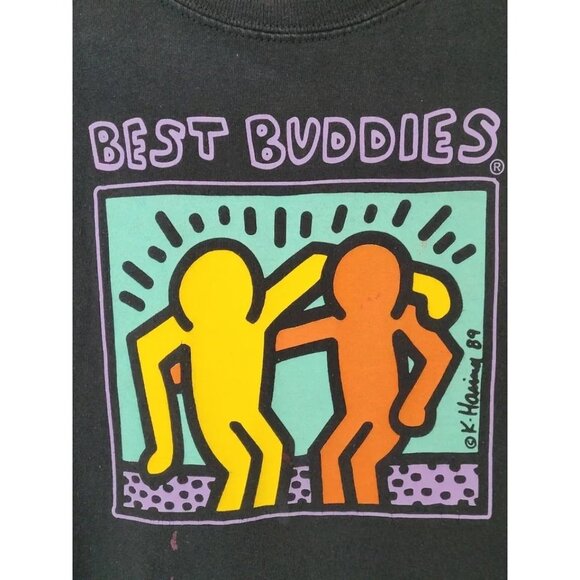 Vintage 1989 Keith Haring Best Buddies Art T-shirt Youth L Black Short Sleeve Su - Picture 6 of 11